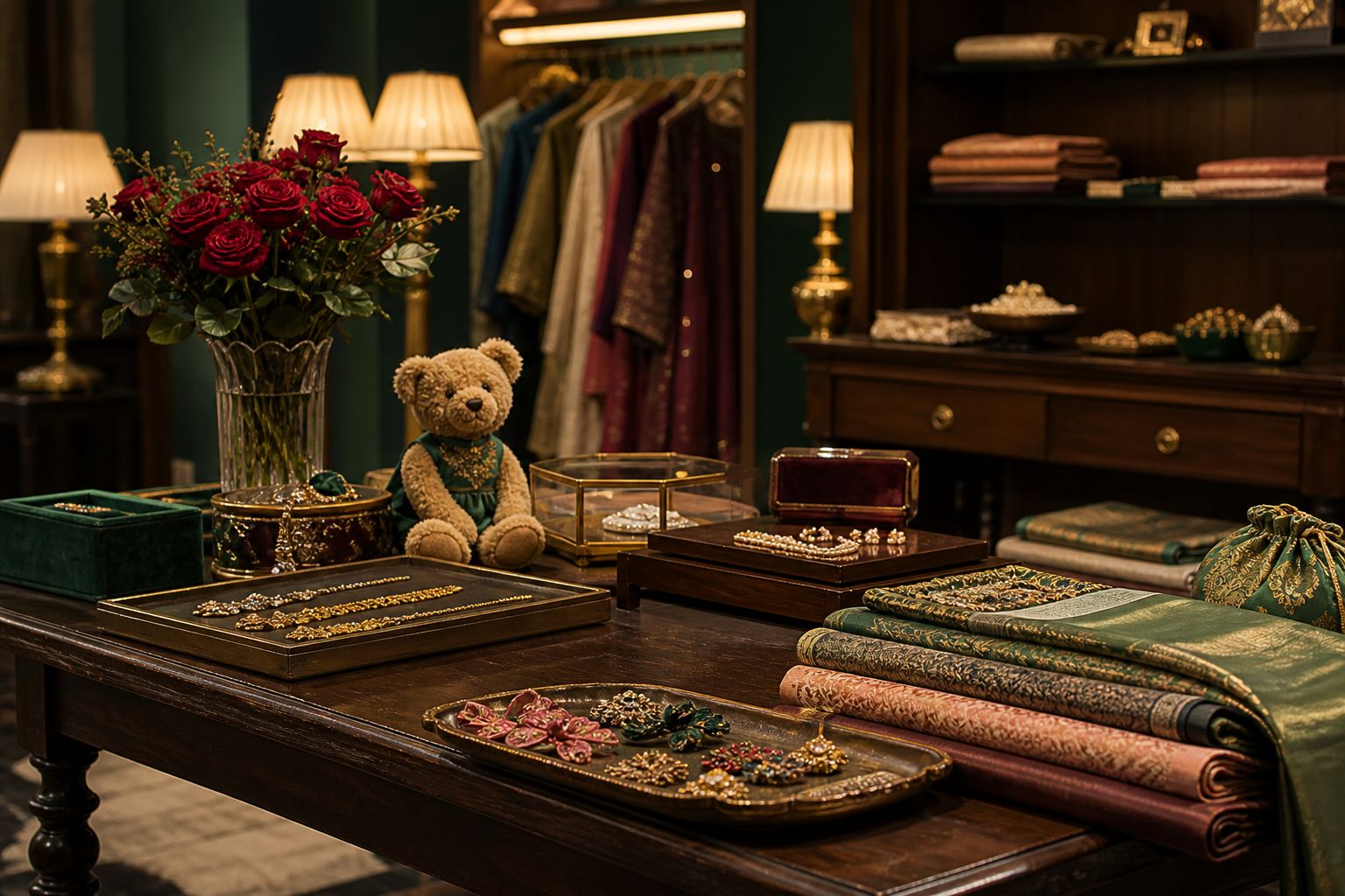 Boutique atelier with jewellery, silks and accessories